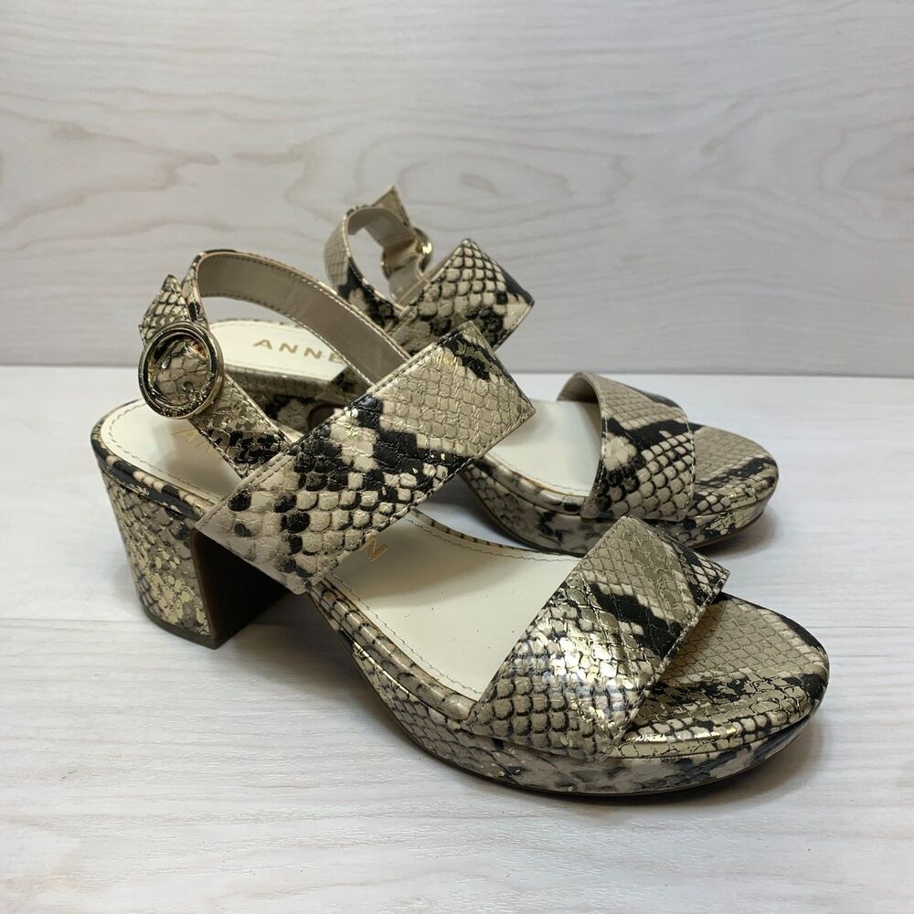 Anne Klein Camera Platform Sandals Women's Size 7M Metallic Gold Snakeskin Print
